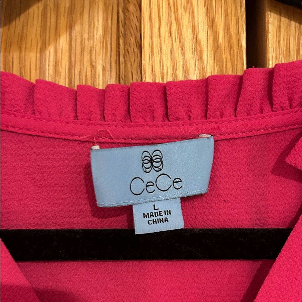 CeCe Fuchsia Ruffle Sleeve Blouse - Picture 2 of 6